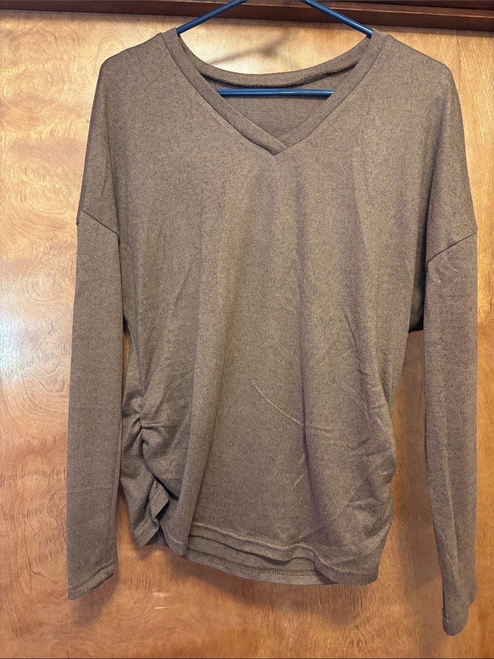 Women’s V-Neck Long Sleeve Light weight Sweater - Brown